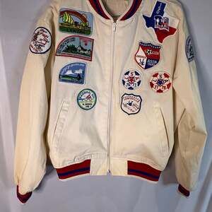 Vintage Swingster Cycling Patch Jacket XL USA Made RAGBRAI Bicycle Soccer 1980s